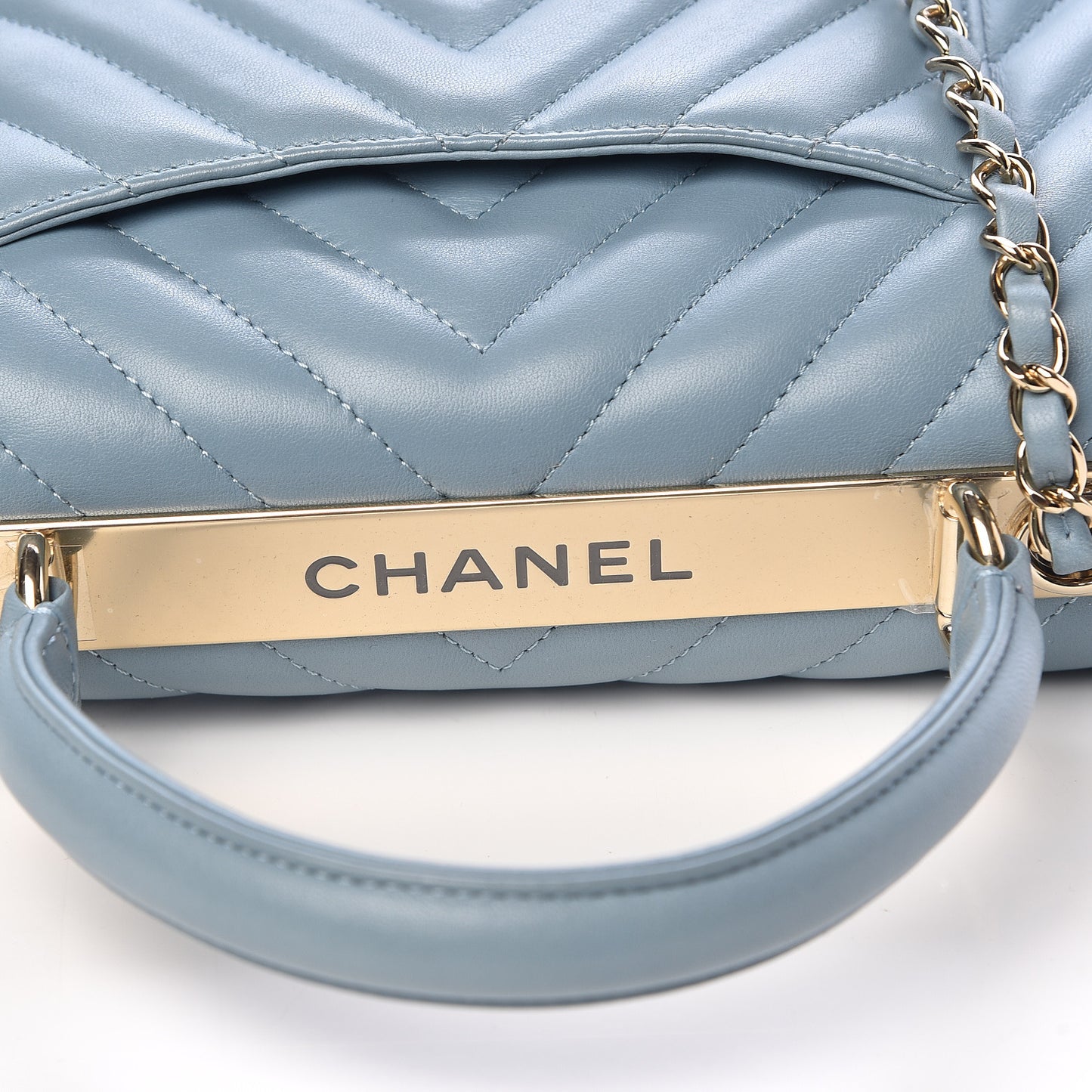 Lambskin Chevron Quilted Small Trendy CC Flap Dual Handle Bag Blue