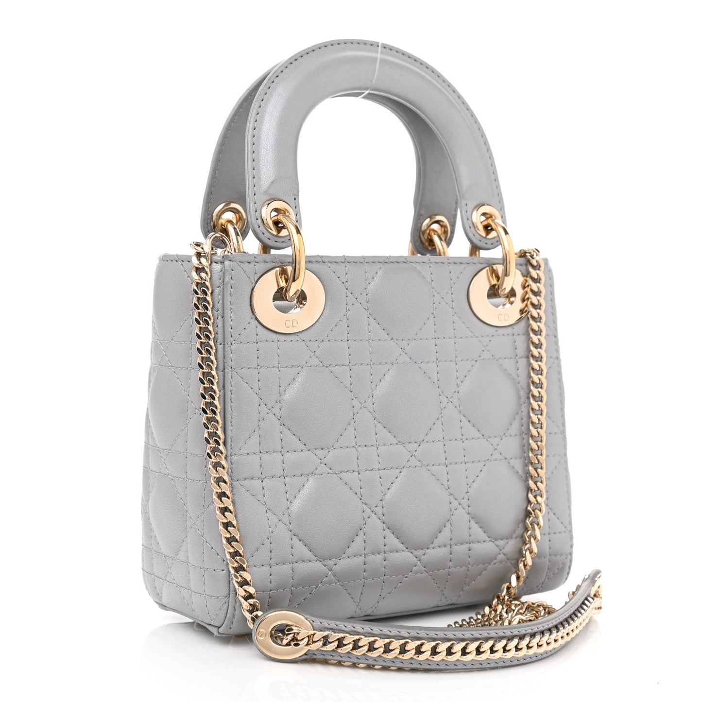 Metallic Lambskin Cannage Mini Lady Dior Grey