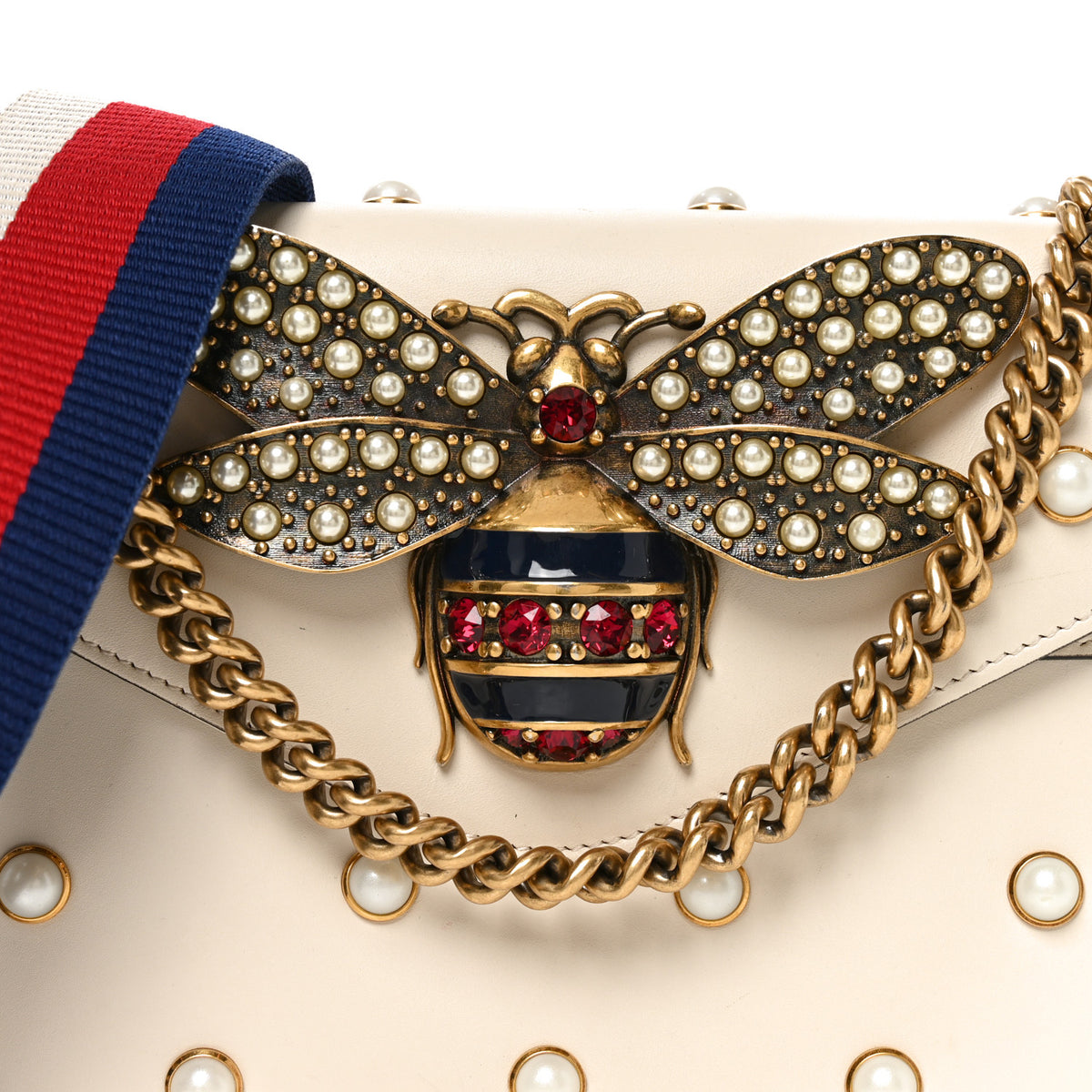 Nappa Pearl Studded Mini Queen Margaret Broadway Shoulder Bag Mystic White