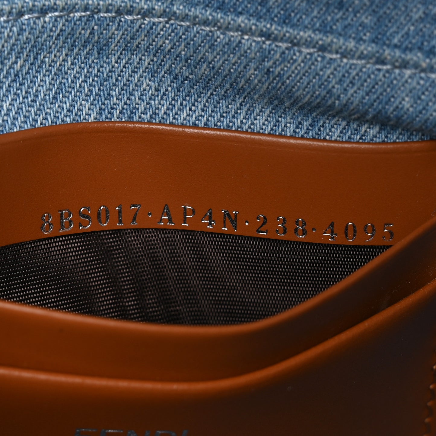 Denim Vitello King FF Embroidered Mini Baguette Denim Chiaro Brandy