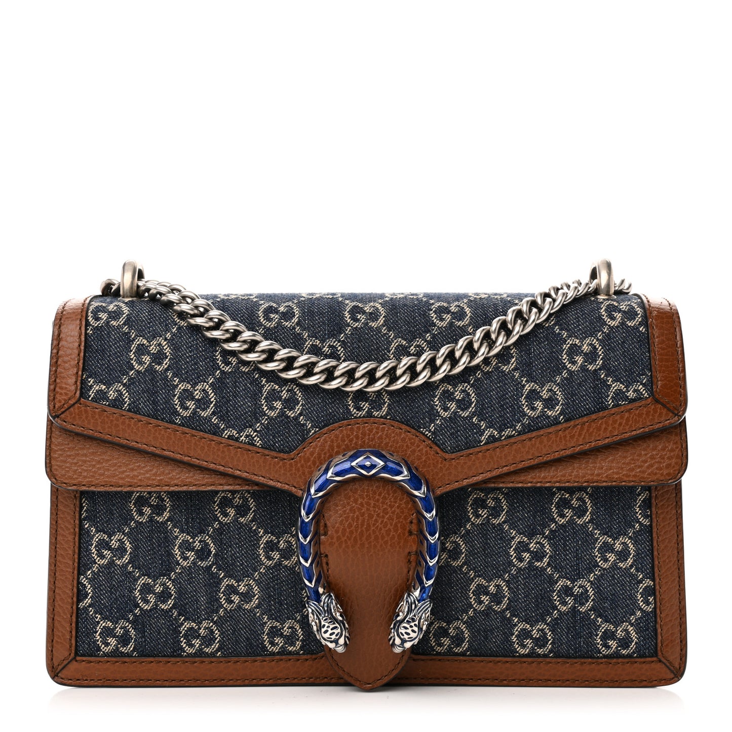 New Denim GG Monogram Dollar Calfskin Enamel Small Dionysus Shoulder Bag Blue Tea Cuir Epilog Electric Blue