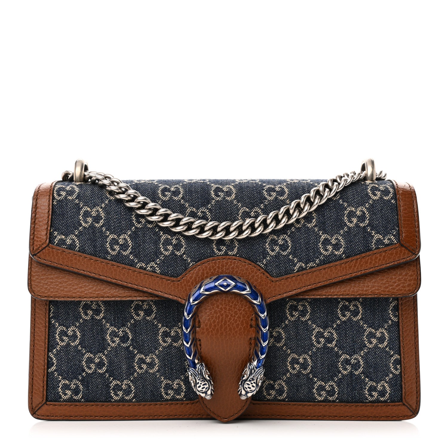 Gucci New Denim GG Monogram Dollar Calfskin Enamel Small Dionysus Shoulder Bag Blue Tea Cuir Epilog Electric Blue 1 of 10