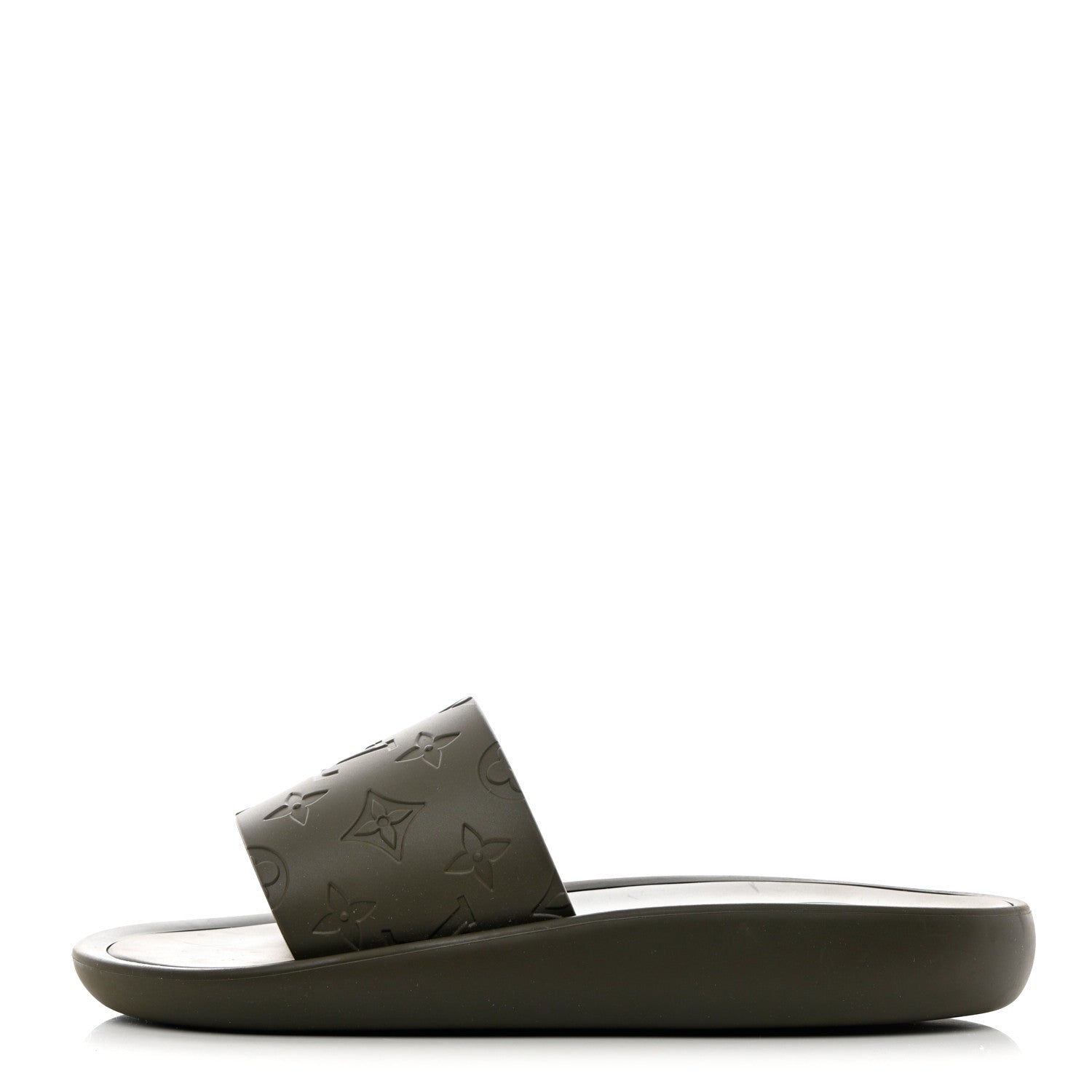 Louis Vuitton Matte Rubber Monogram Embossed Sunbath Slide Sandals 41 Khaki 1 of 9