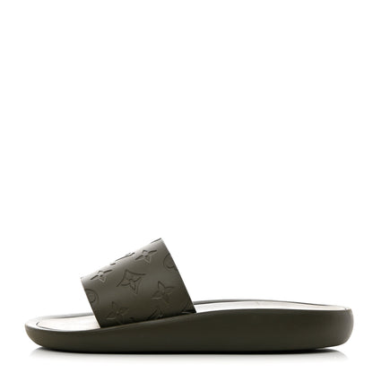Louis Vuitton Matte Rubber Monogram Embossed Sunbath Slide Sandals 41 Khaki 1 of 9