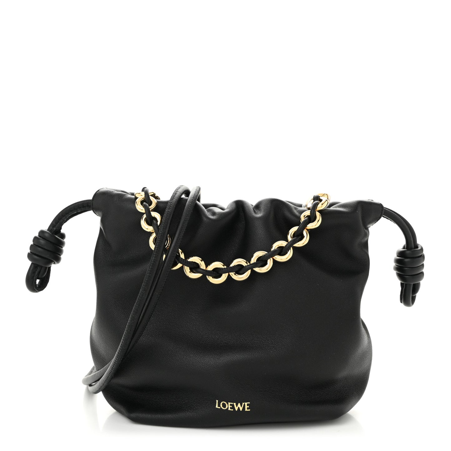 Mellow Nappa Donut Chain Mini Flamenco Knot Clutch Black