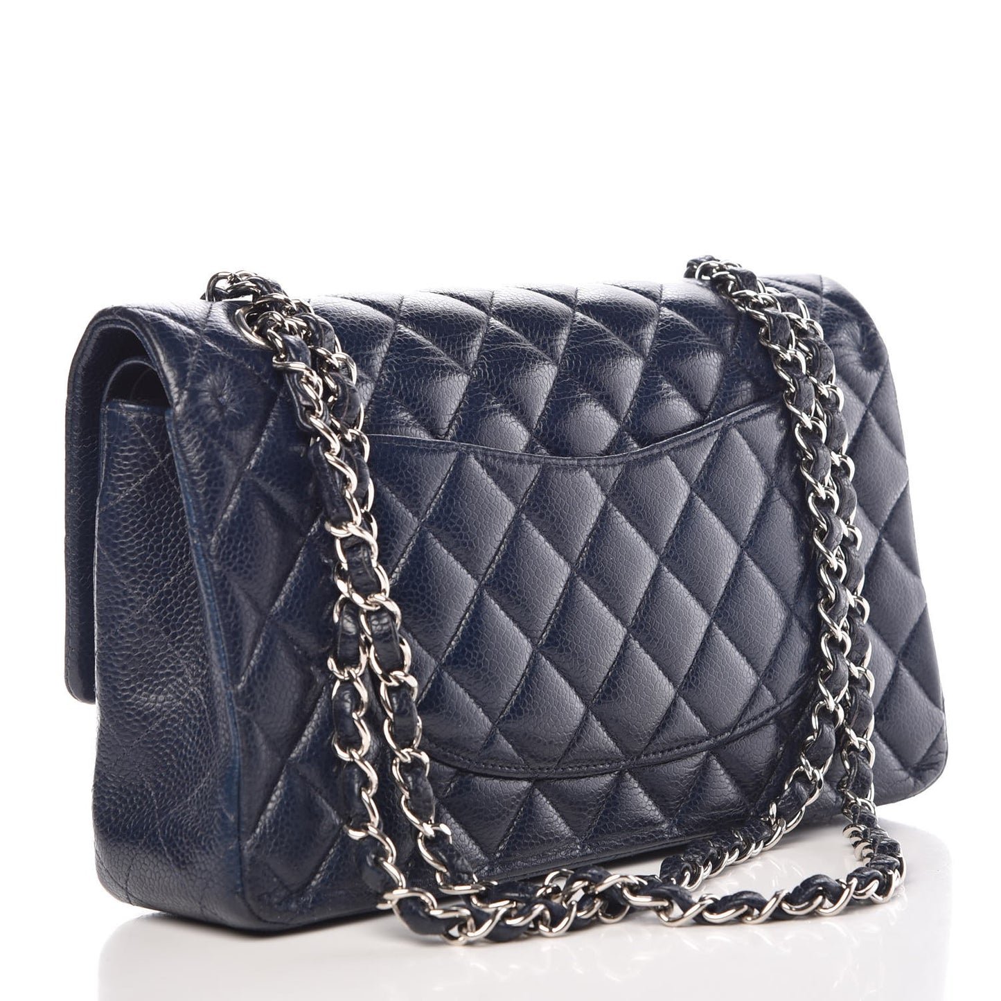 Caviar Quilted Medium Double Flap Dark Blue