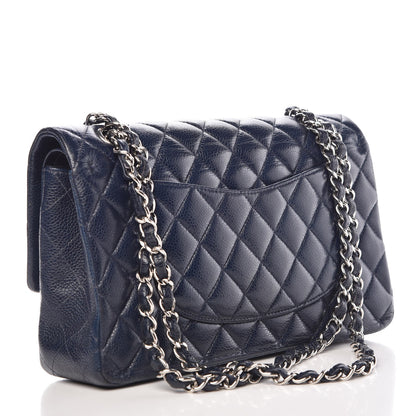 Chanel Caviar Quilted Medium Double Flap Dark Blue 4 of 12