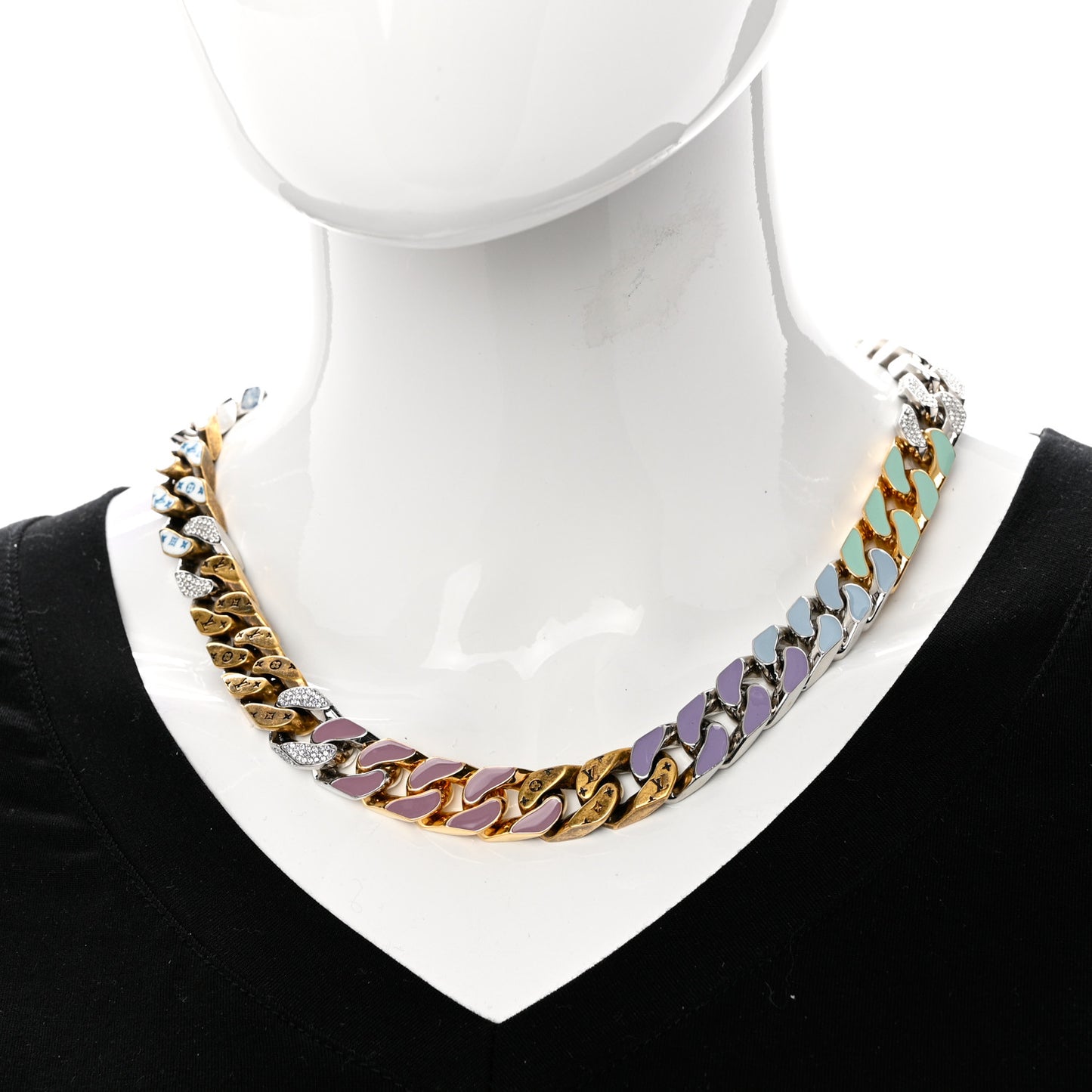 Metal Enamel Crystal Soapy Chain Necklace Silver Gold