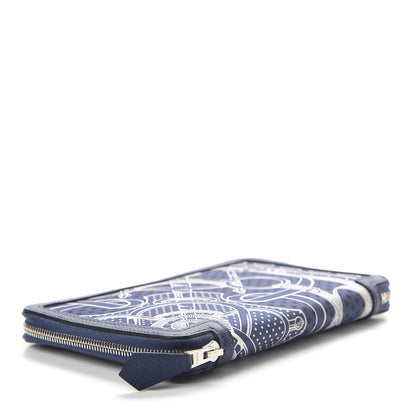 Hermes Epsom Printed Silk Eperon d'Or Bandana Soie-Cool Wallet Bleu Marine 5 of 9