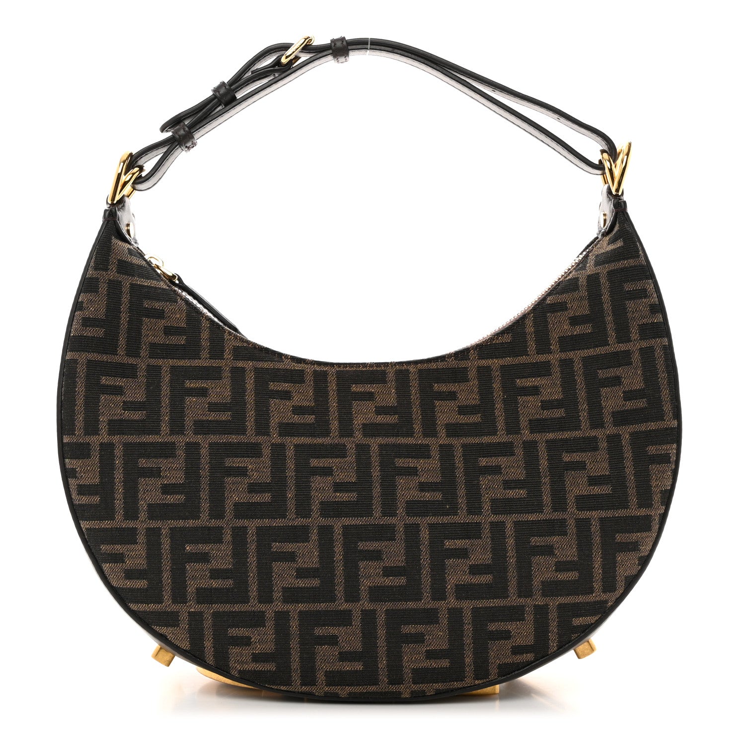 Fendi Fabric Jacquard Vitello Grace FF 1974 Small Fendigraphy Hobo Bag Tobacco Moro Ebano 1 of 10
