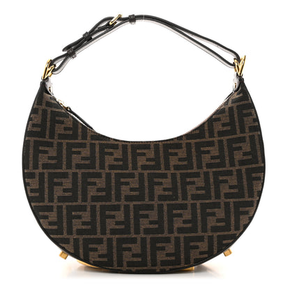 Fendi Fabric Jacquard Vitello Grace FF 1974 Small Fendigraphy Hobo Bag Tobacco Moro Ebano 1 of 10