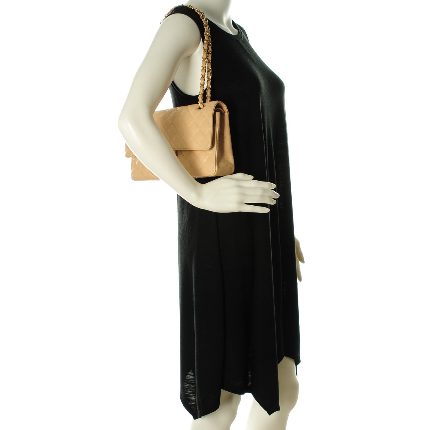 Caviar Quilted Medium Double Flap Beige Clair