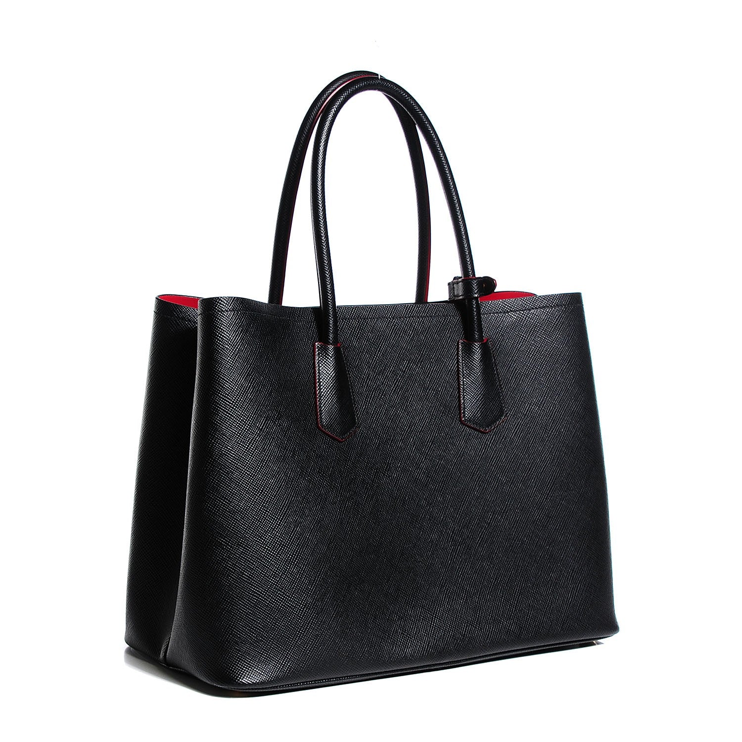 Prada Saffiano Cuir Large Double Bag Nero Black Ciliegia 3 of 10