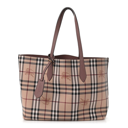 Burberry Grainy Calfskin Haymarket Check Medium Reversible Tote Light Elderberry 3 of 12