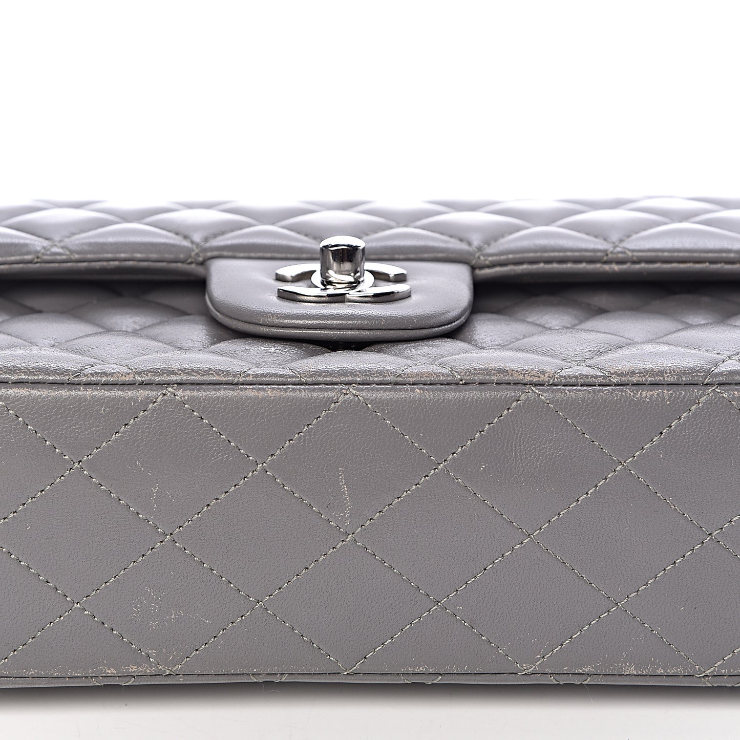 Lambskin Quilted Medium Double Flap Grey