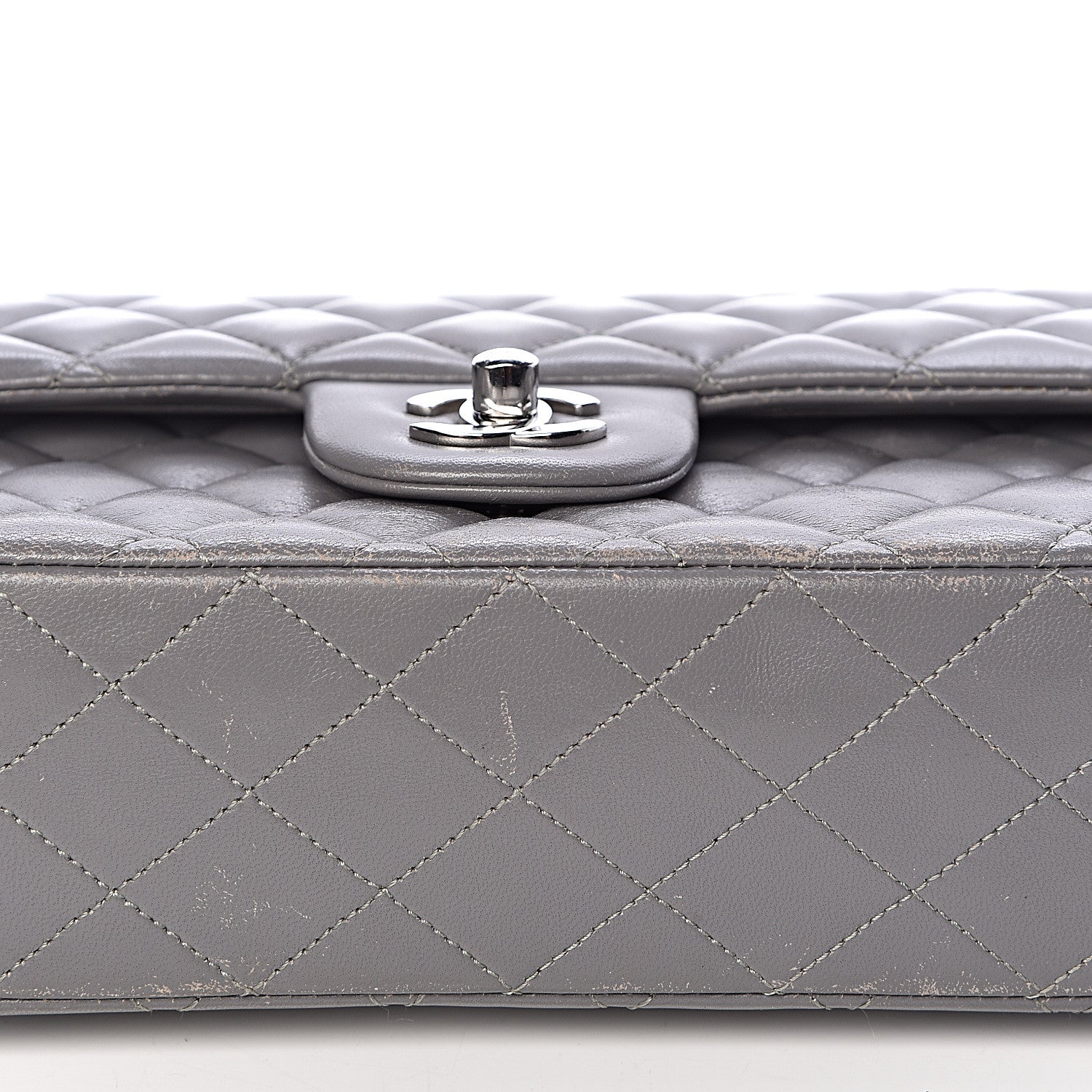 Chanel Lambskin Quilted Medium Double Flap Grey 14 of 21