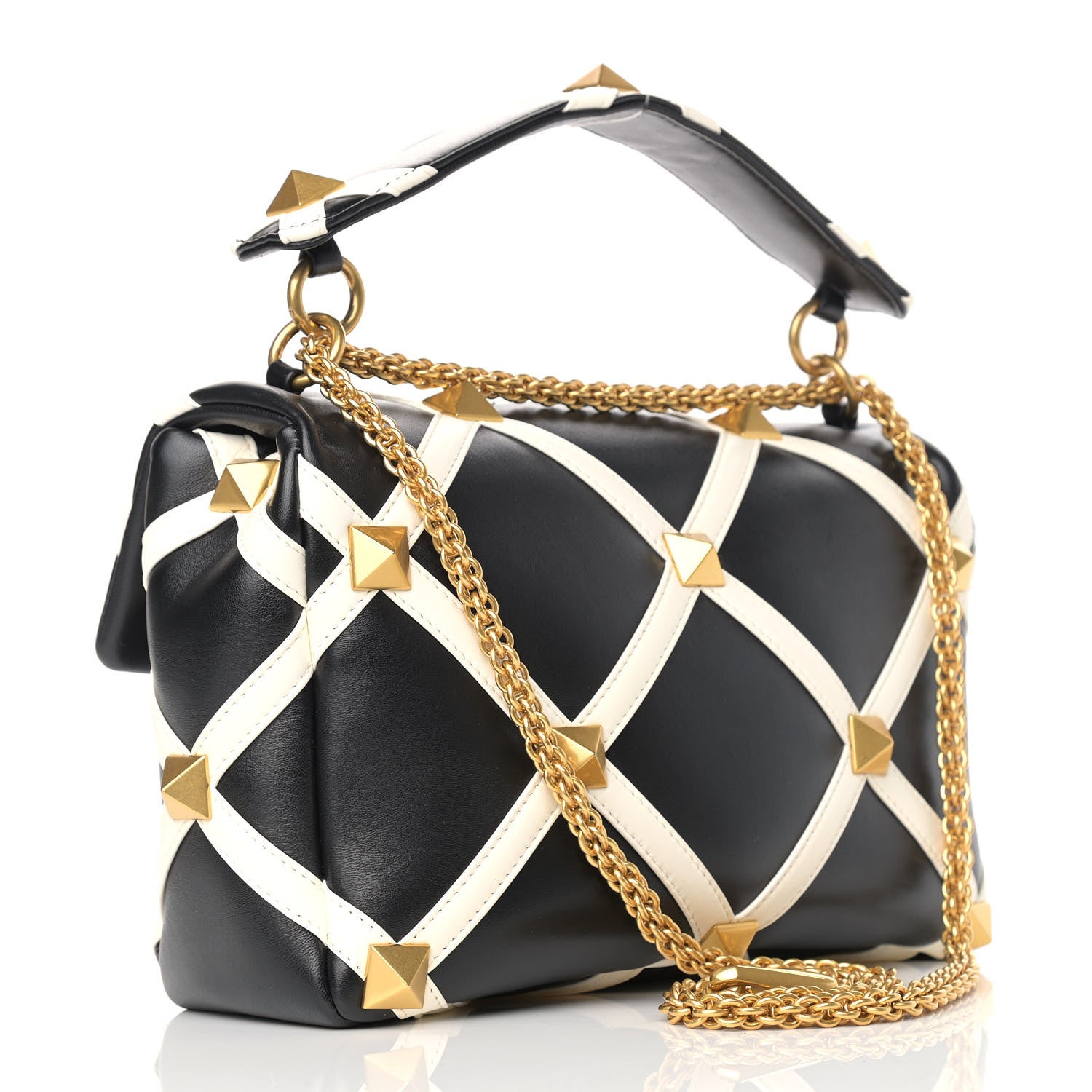 Valentino Garavani Nappa Large Roman Stud Shoulder Bag Black White 3 of 10