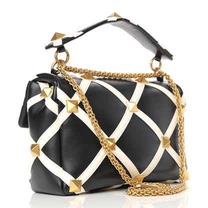 Valentino Garavani Nappa Large Roman Stud Shoulder Bag Black White 3 of 10