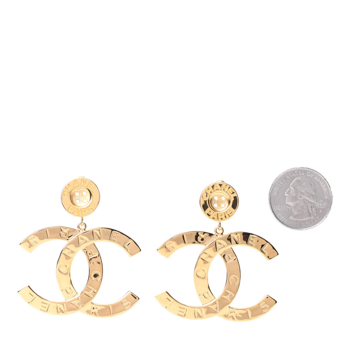 Metal Large Paris Button Earrings Gold