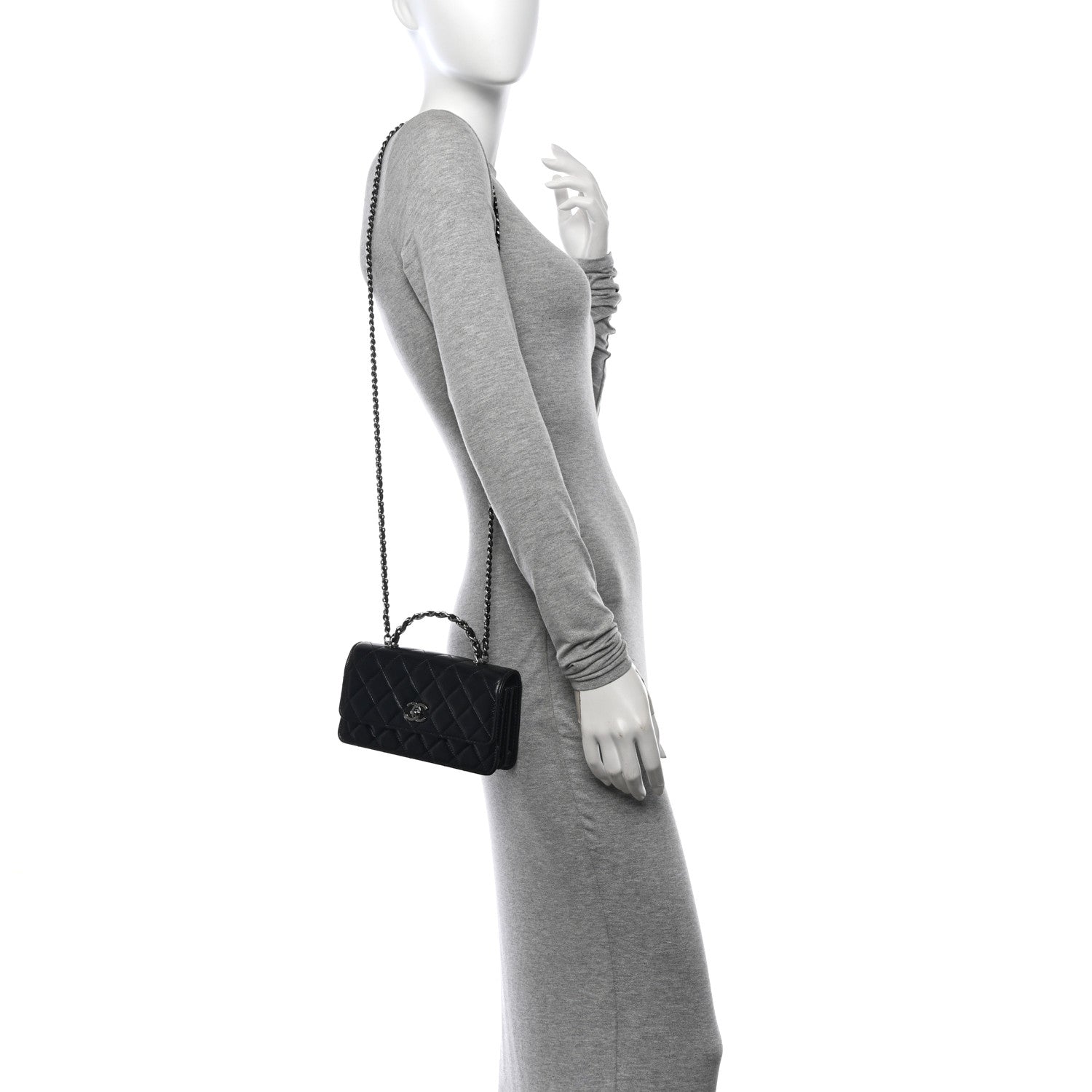 Chanel Shiny Crumpled Calfskin Crystal Quilted Precious Handle Clutch With Chain Black 2 of 11