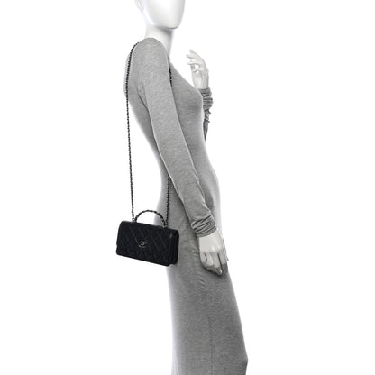Chanel Shiny Crumpled Calfskin Crystal Quilted Precious Handle Clutch With Chain Black 2 of 11