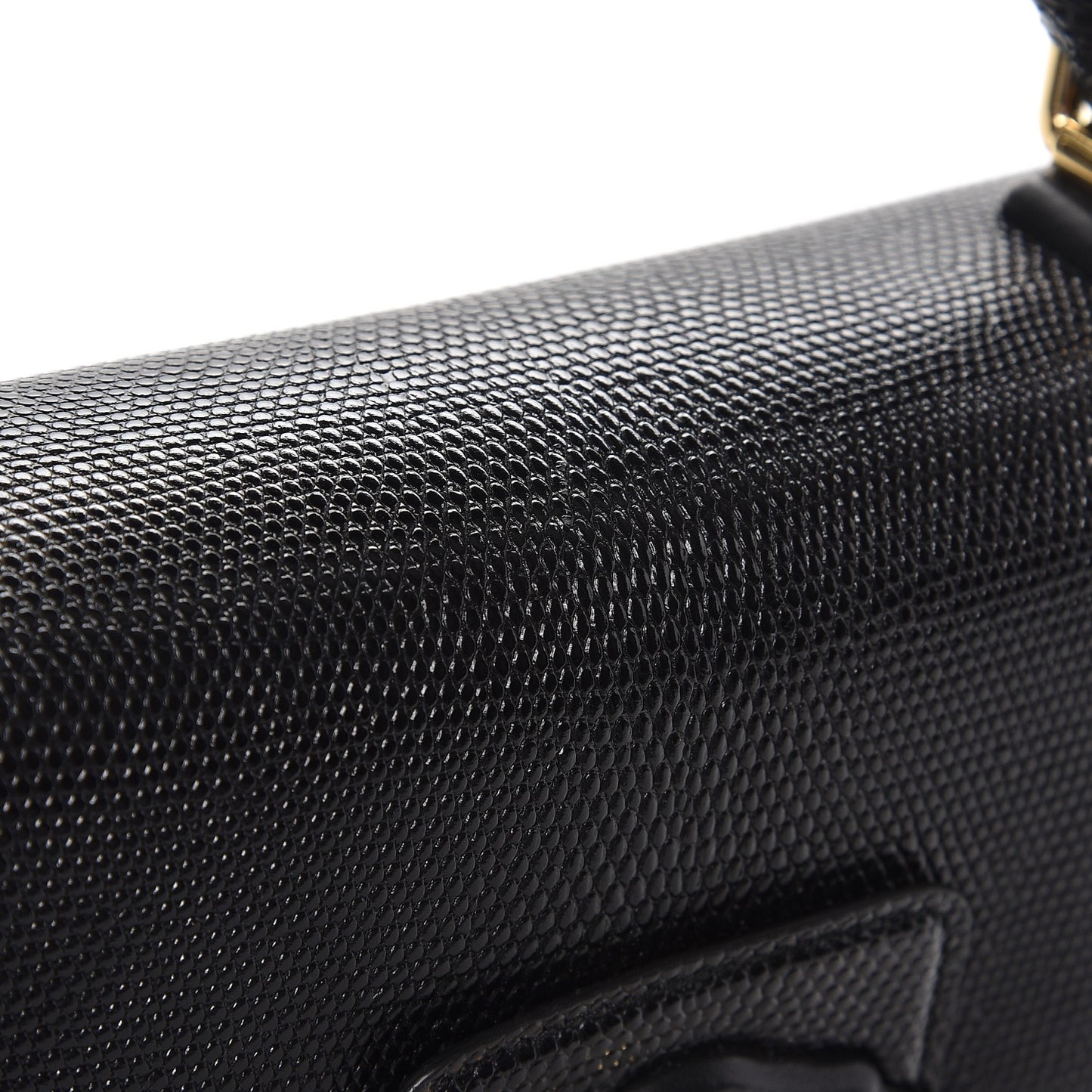Iguana Calfskin Embossed Lucia Top Handle Bag Black