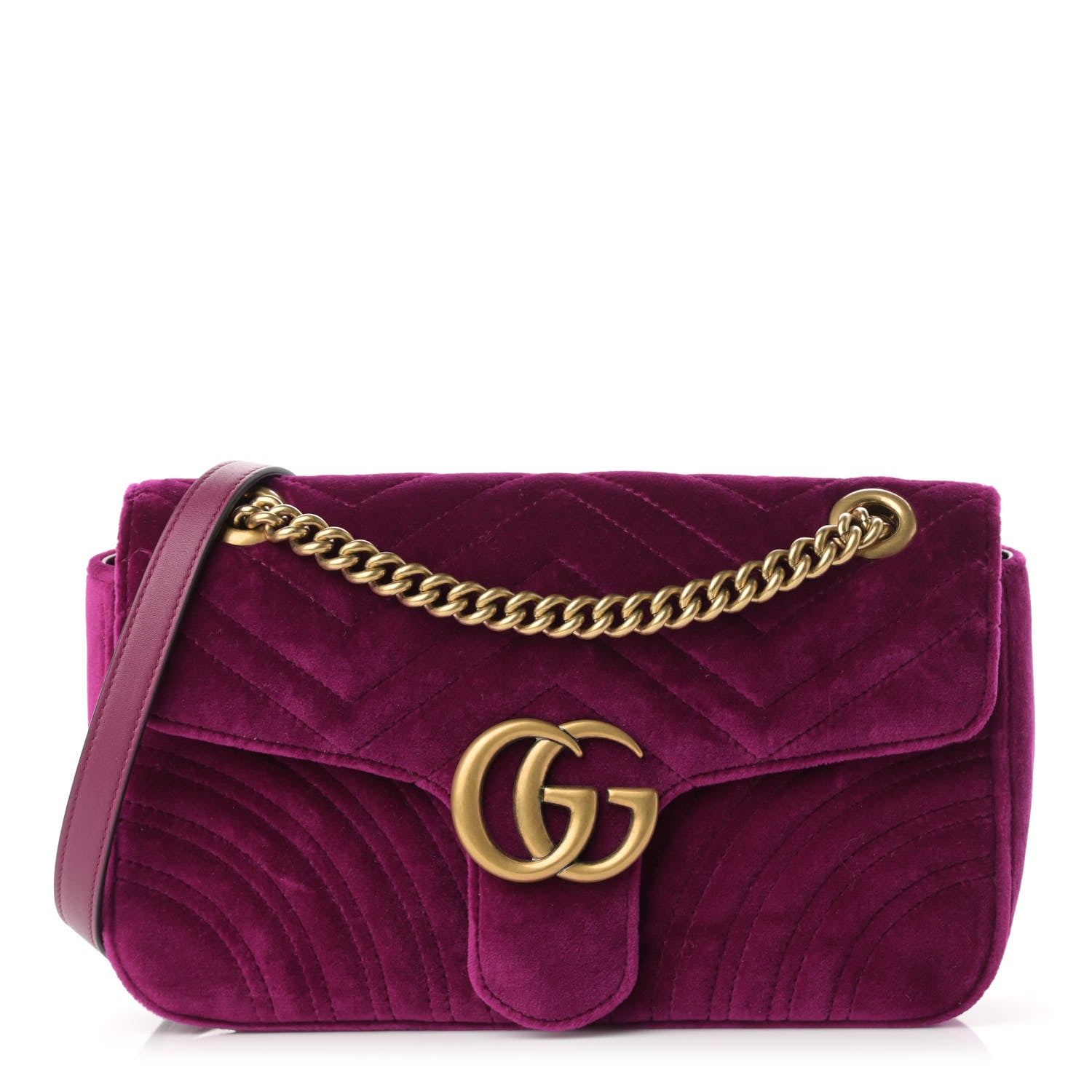 Gucci Velvet Matelasse Small GG Marmont Shoulder Bag Fuchsia Violet Cyclamen 1 of 10