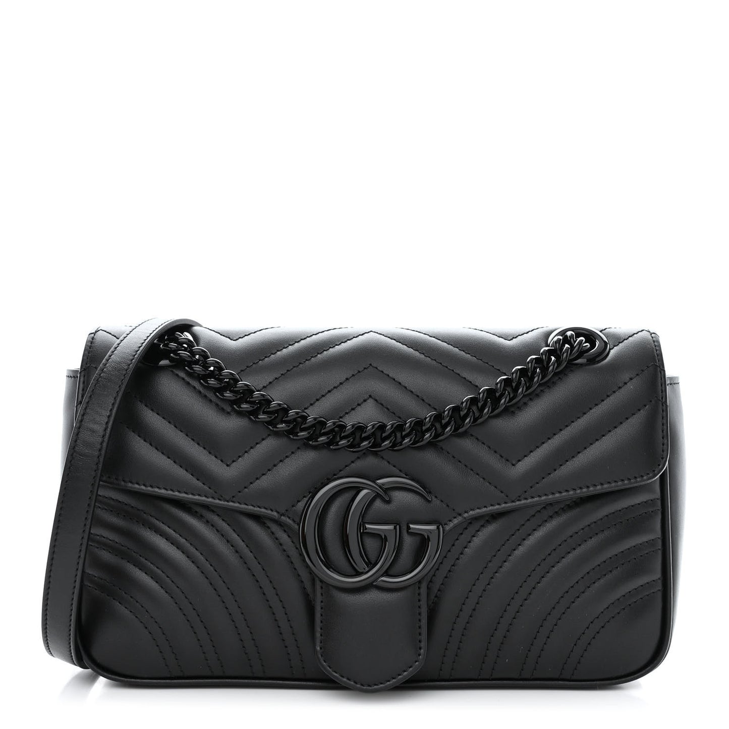 Calfskin Matelasse Monochrome Small GG Marmont Shoulder Bag Black