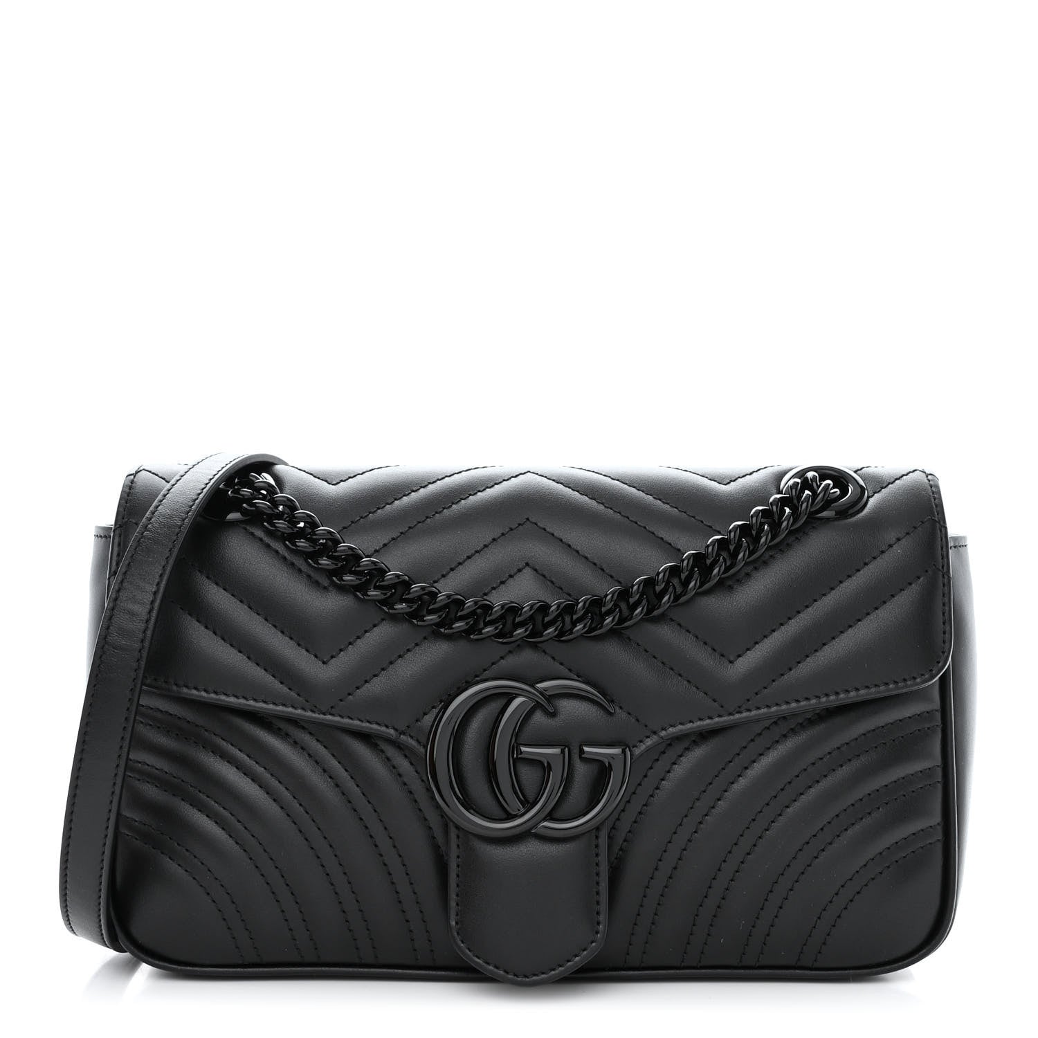 Gucci Calfskin Matelasse Monochrome Small GG Marmont Shoulder Bag Black 1 of 10