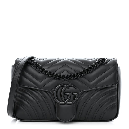 Gucci Calfskin Matelasse Monochrome Small GG Marmont Shoulder Bag Black 1 of 10