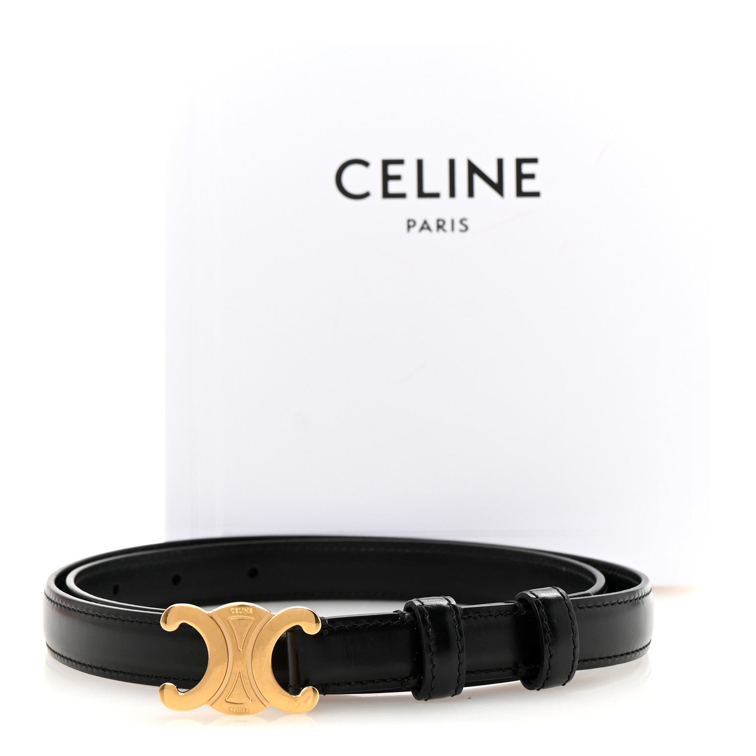 Celine Box Calfskin Medium 25mm Triomphe 80 32 Belt Black 1767189