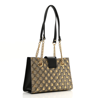 Gucci GG Supreme Monogram Bees Small Padlock Tote Beige Oro Black 3 of 10