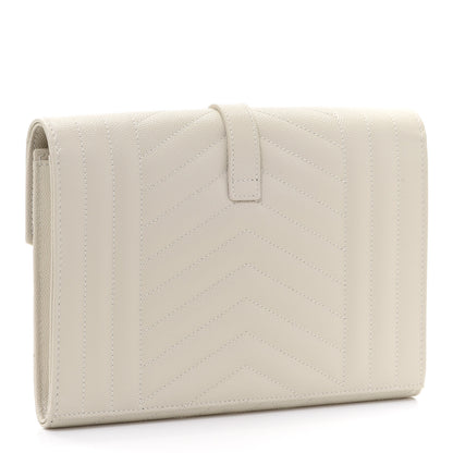 Saint Laurent Grain De Poudre Textured Mixed Matelasse Triquilt Monogram Clutch Blanc Vintage 3 of 13