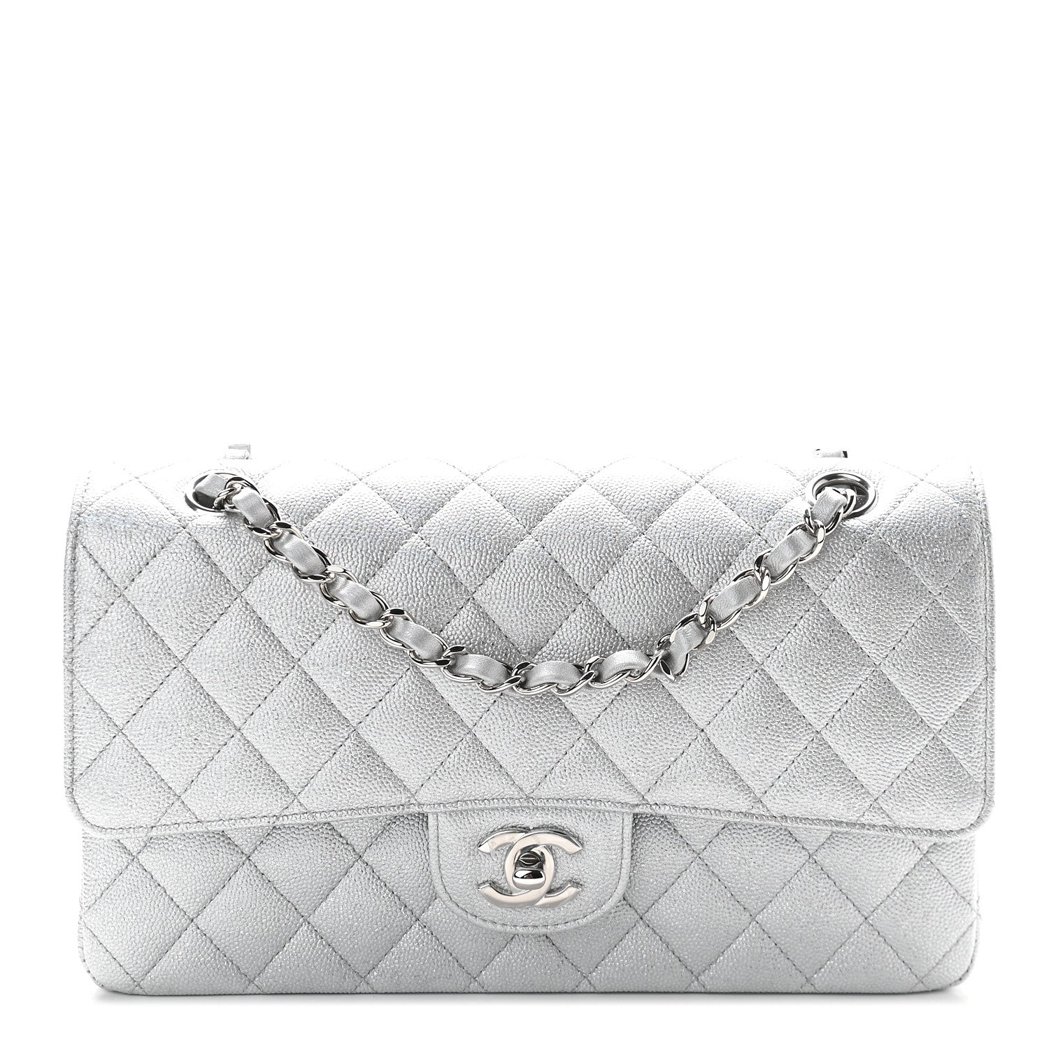 Chanel Glittered Metallic Caviar Quilted Medium Double Flap Silver 1 of 9