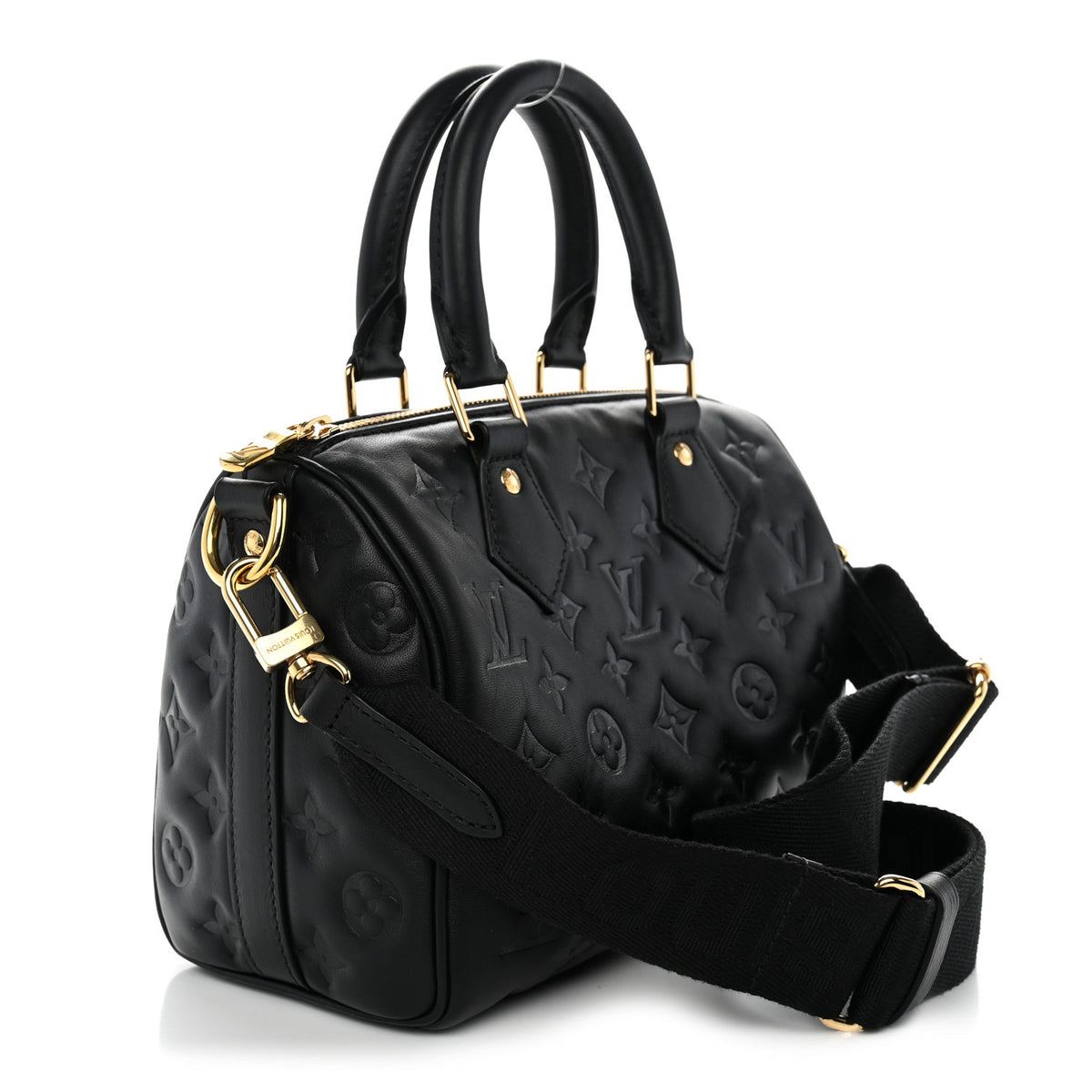 Louis Vuitton Lambskin Embossed Monogram Speedy 22 Bandouliere Black 3 of 9