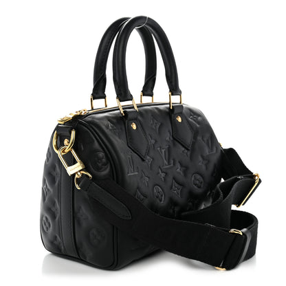 Louis Vuitton Lambskin Embossed Monogram Speedy 22 Bandouliere Black 3 of 9