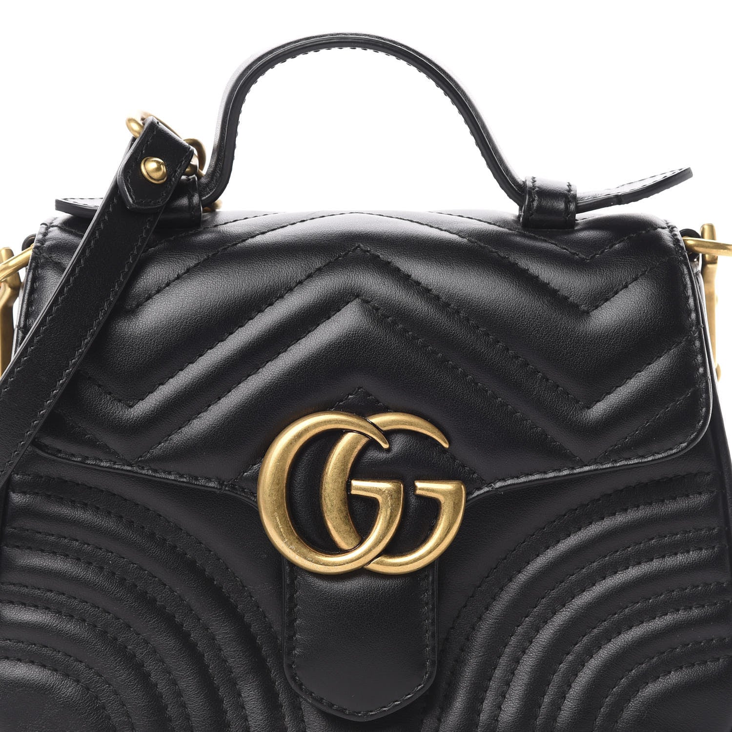 Gucci Calfskin Matelasse Mini GG Marmont Top Handle Shoulder Bag Black 12 of 13