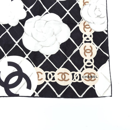 Chanel Silk CC Logo Camellia Scarf White Black 3 of 4