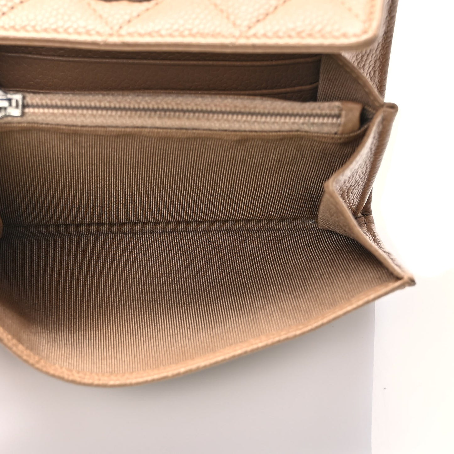 Caviar Quilted Flap Wallet Dark Beige
