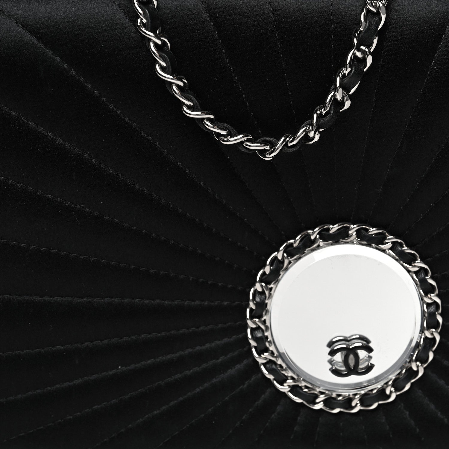 Chanel Satin Pleated Chain Embellished Mirror Flap Black 8 of 11