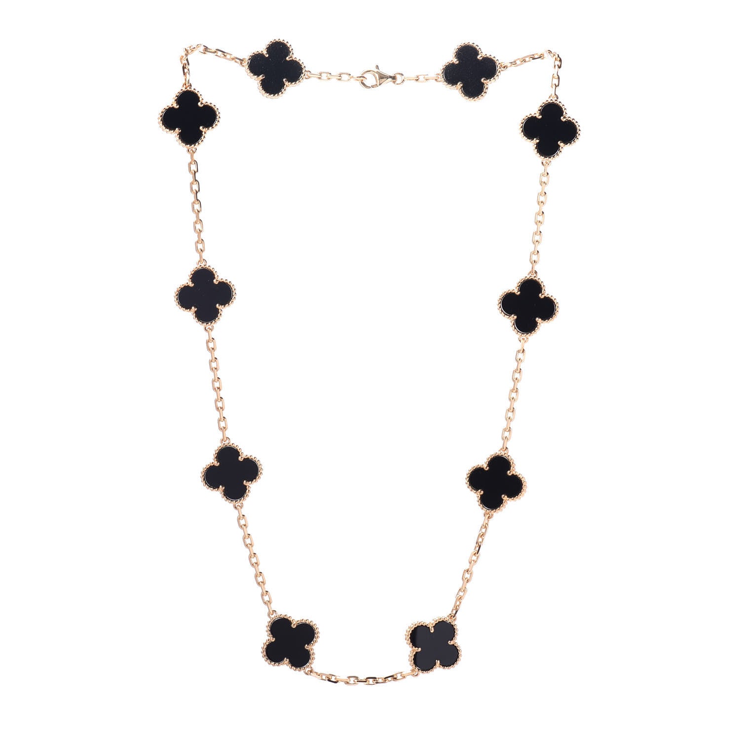 Van Cleef & Arpels 18K Yellow Gold Black Onyx 10 Motifs Vintage Alhambra Necklace 3 of 6