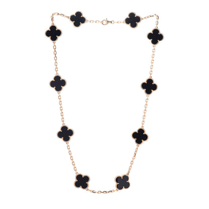 Van Cleef & Arpels 18K Yellow Gold Black Onyx 10 Motifs Vintage Alhambra Necklace 3 of 6