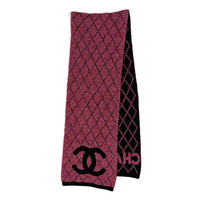 Chanel Wool Cashmere CC Scarf Dark Pink Black 2 of 4