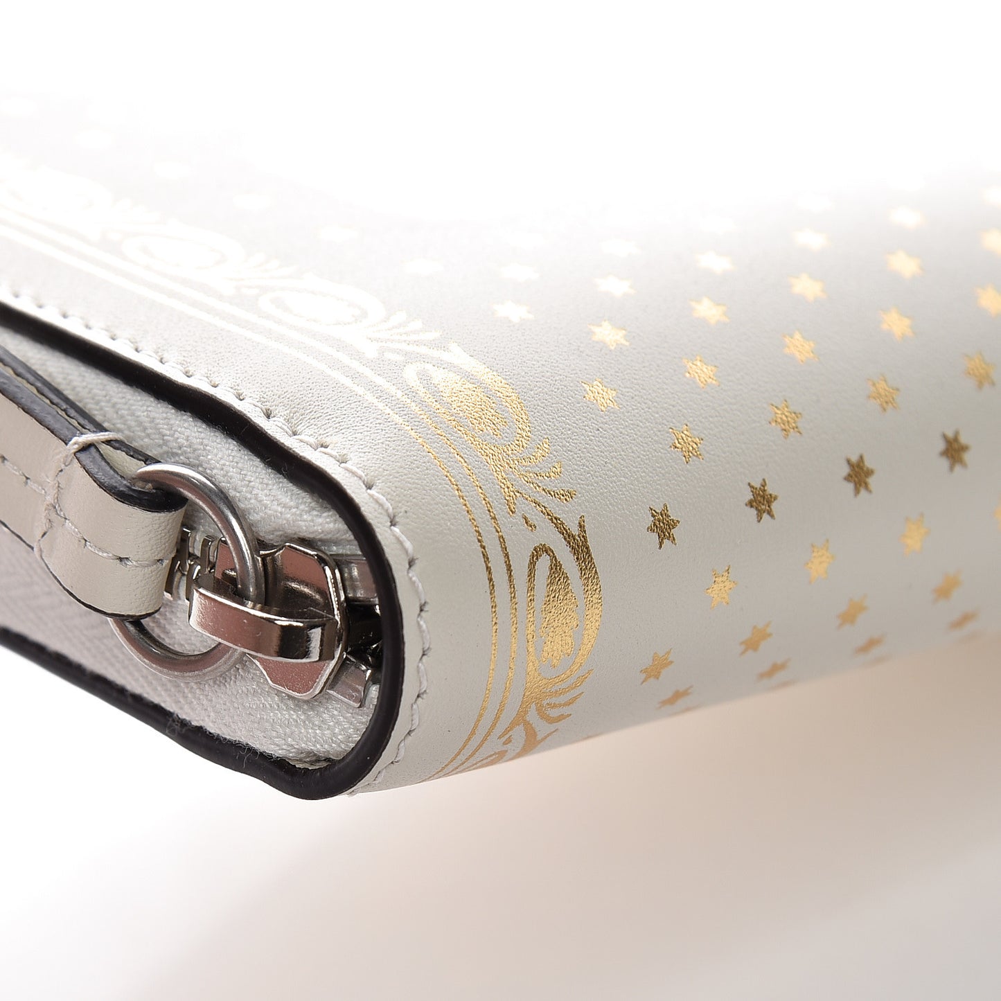 X SEGA Calfskin GUCCY Stars Zip Around Wallet Mystic White Gold