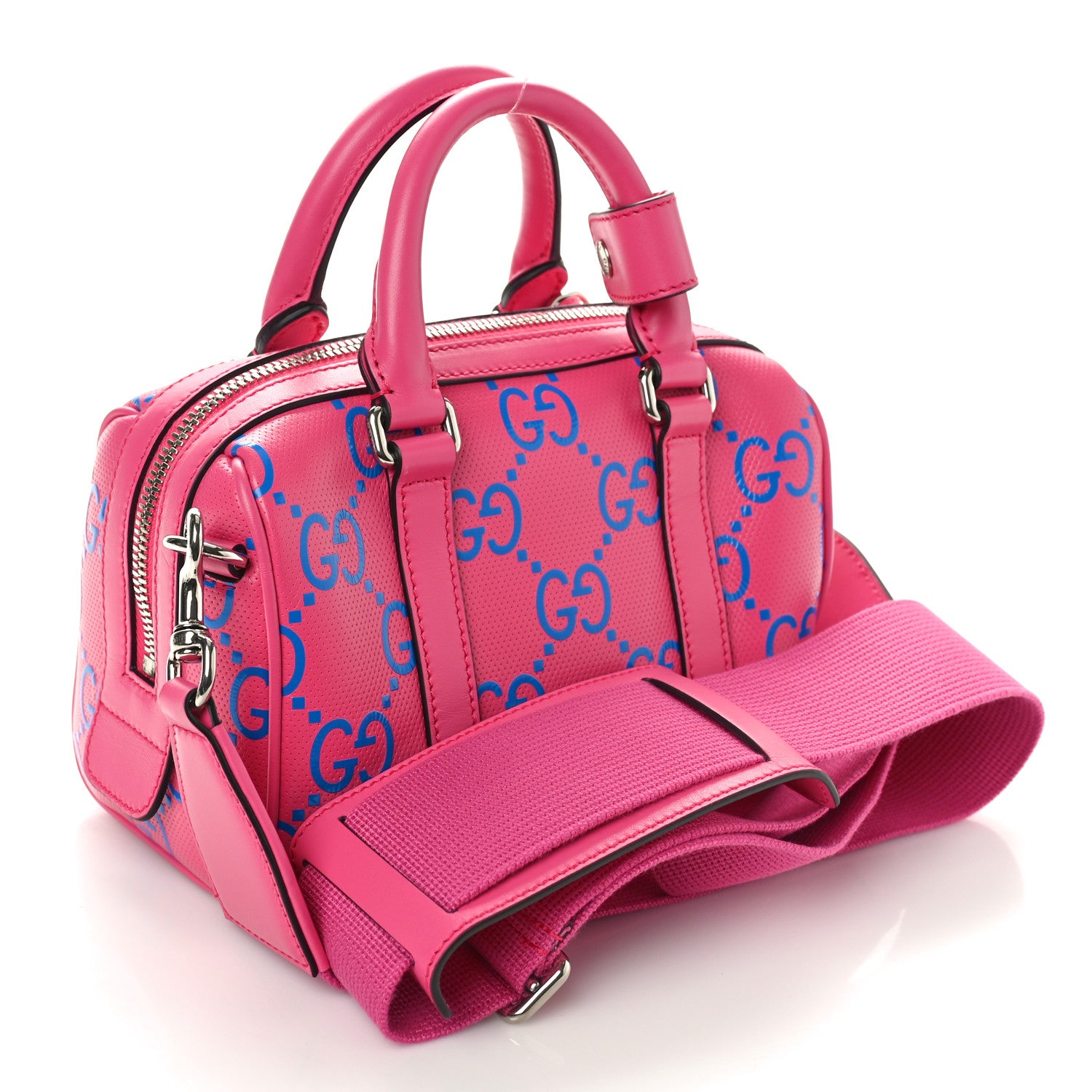 Gucci Calfskin GG Tennis Bi-Color Embossed Mini Duffle Bag Modern Fucsia Modern Blue 3 of 11