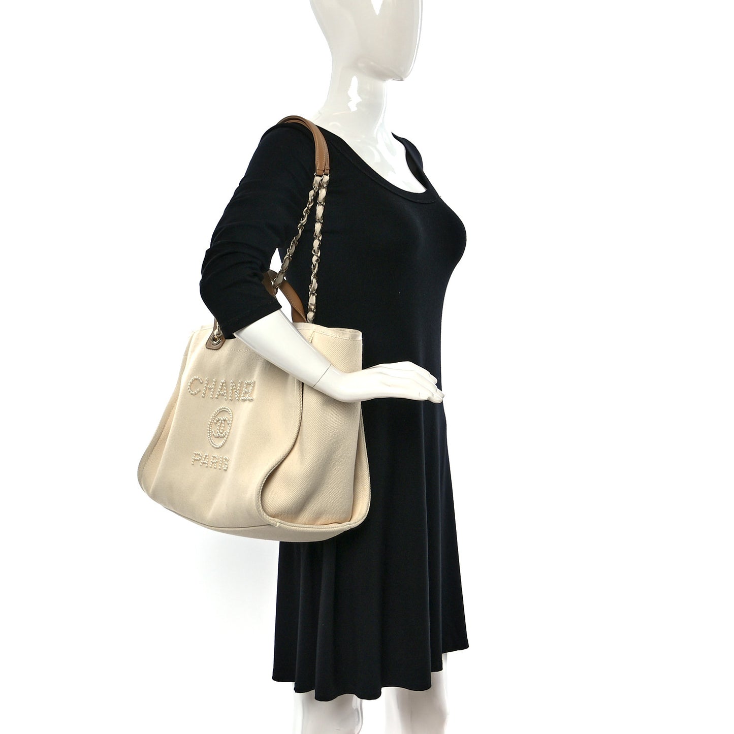 Canvas Pearl Medium Deauville Tote Ecru Beige