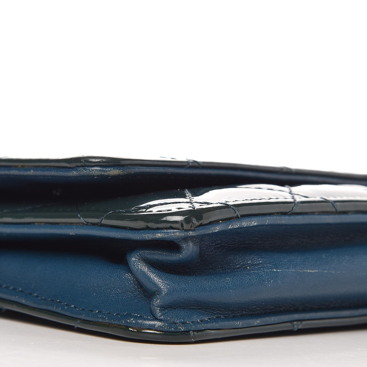 Patent Quilted Wallet On Chain WOC Blue