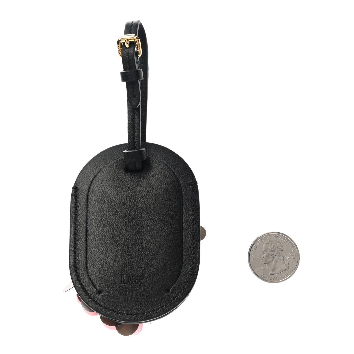 Calfskin Sequin Luggage Tag Black