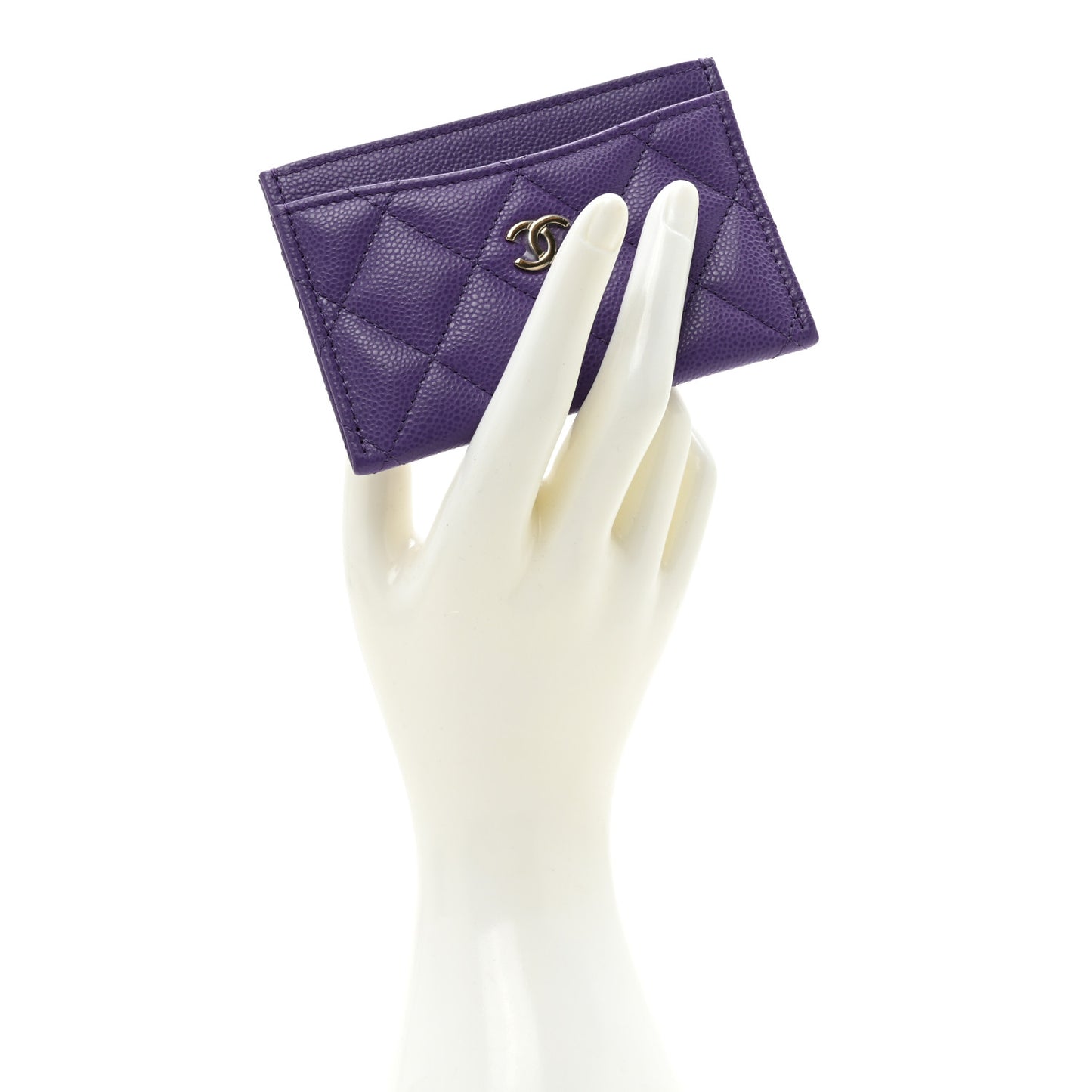 Caviar Quilted Card Holder Purple