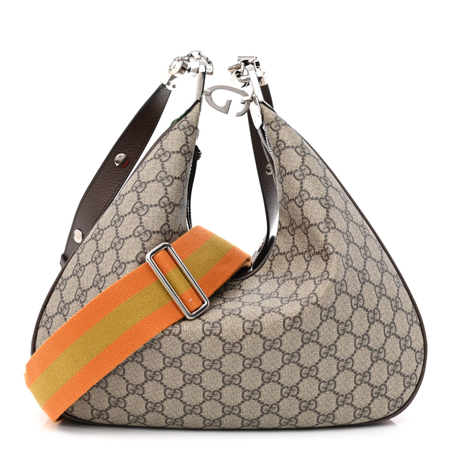 GG Supreme Monogram Textured Calfskin Web Large Attache Shoulder Bag Beige Ebony New Acero